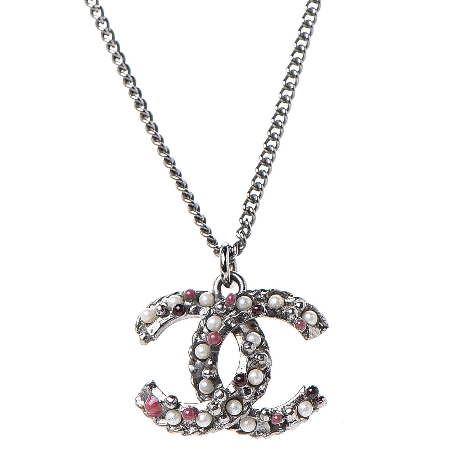 Chanel Pearl Crystal Beaded CC Necklace Multicolor Silver 4 of 6