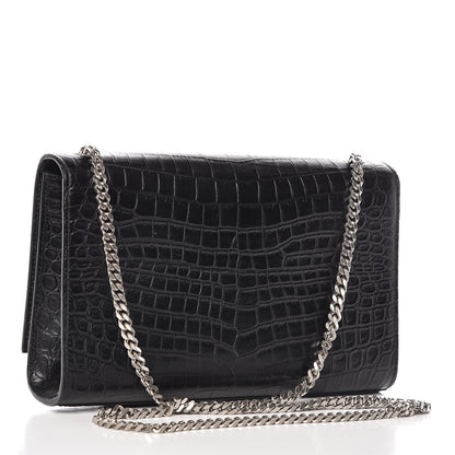 Saint Laurent Calfskin Crocodile Embossed Medium Classic Monogram Kate Tassel Satchel Black 3 of 13