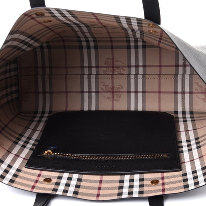 Burberry Grainy Calfskin Haymarket Check Tote Black 4 of 4