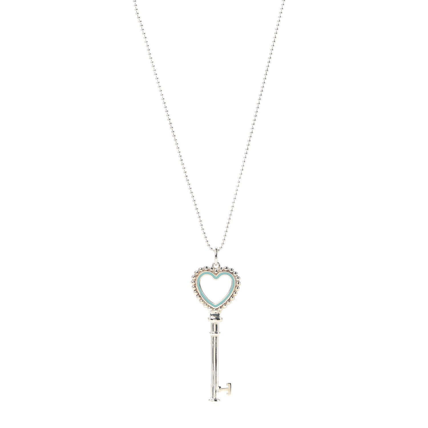 Tiffany Sterling Silver Enamel Beaded Heart Key Pendant Necklace Blue 1 of 4
