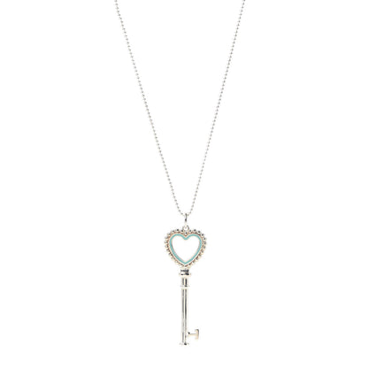 Tiffany Sterling Silver Enamel Beaded Heart Key Pendant Necklace Blue 1 of 4
