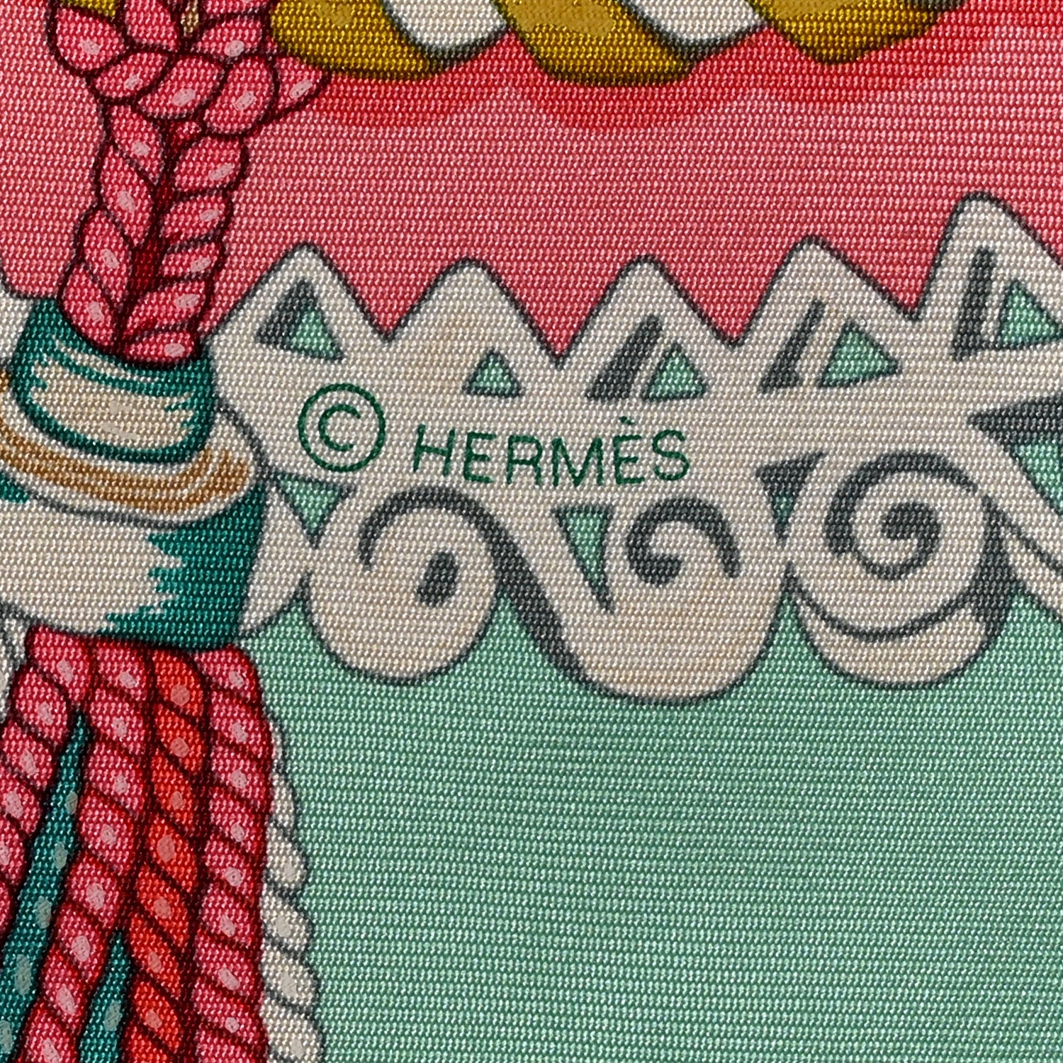 Hermes Silk Paperoles Scarf 90 Jaune Soufre Vert D Eau Rose 4 of 5