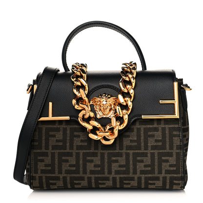 Versace X FENDI Grained Calfskin Fendace Medium La Medusa Top Handle Bag Black Brown 1 of 11