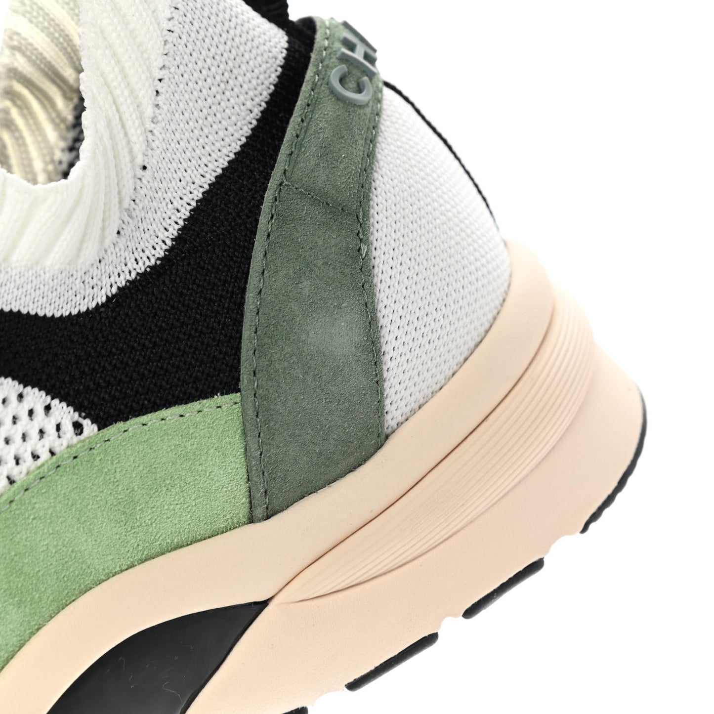 Knit Suede Fabric Womens CC Sneakers 41 Green Dark Green White Black