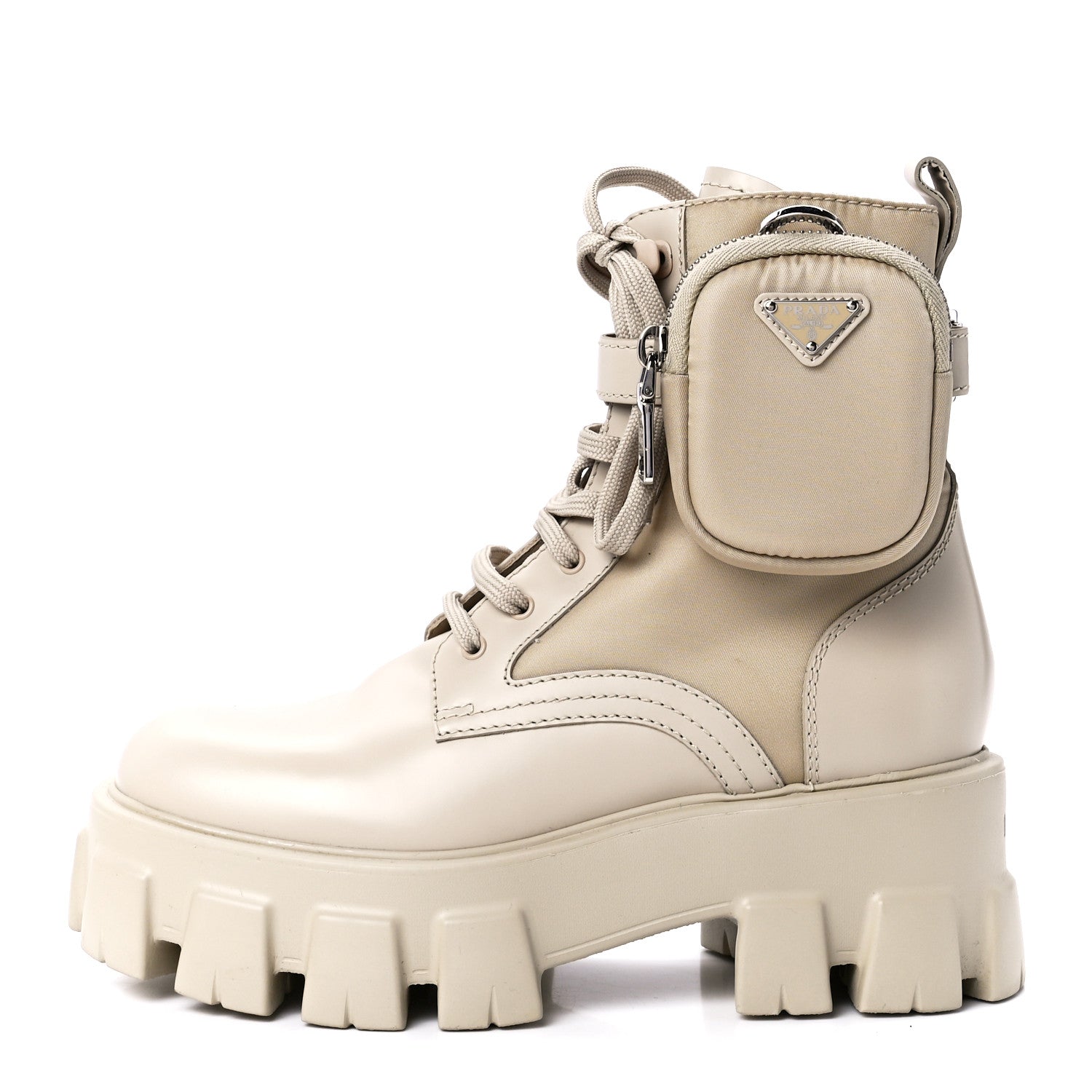 Prada Spazzolato Rois Re-Nylon Metal Triangle Logo Monolith Pouch Pocket 55mm Boots 37 Deserto 1 of 9