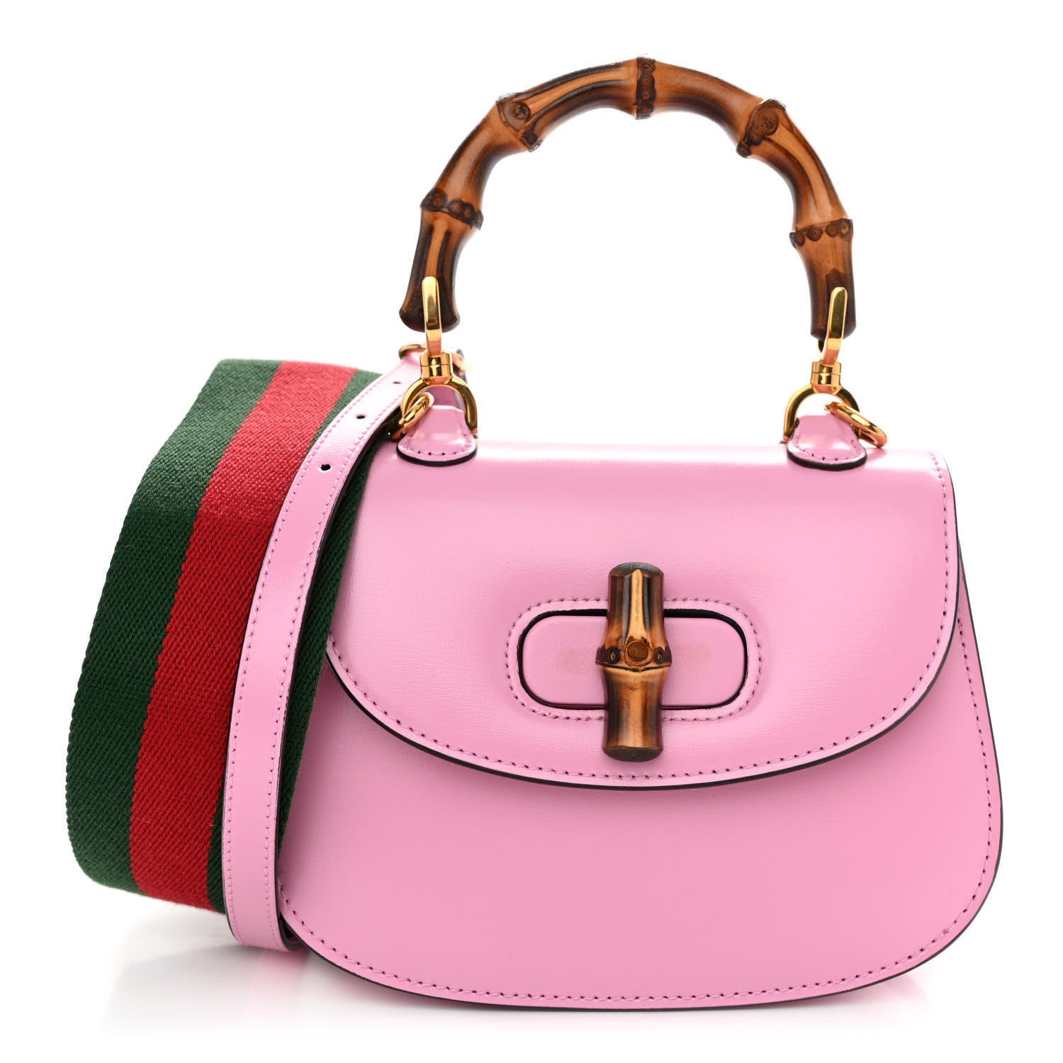 Gucci Boarded Dyana Lux Calfskin Web Mini Bamboo 1947 Top Handle Bag Nice Pink 1 of 9