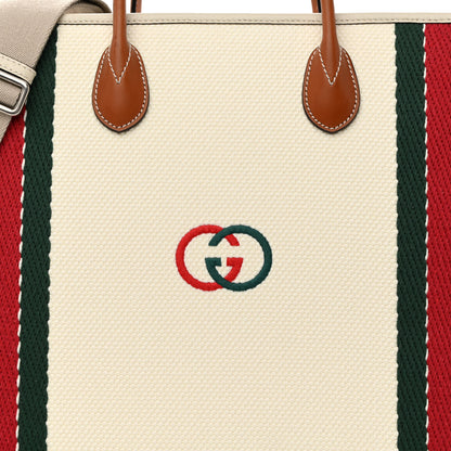 Gucci Canvas Web Embroidered Interlocking G Tote Light Beige Mystic White Green Red 7 of 9