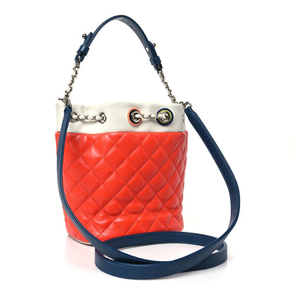 Chanel Lambskin Quilted Cuba Drawstring Tote Red White Blue 3 of 11