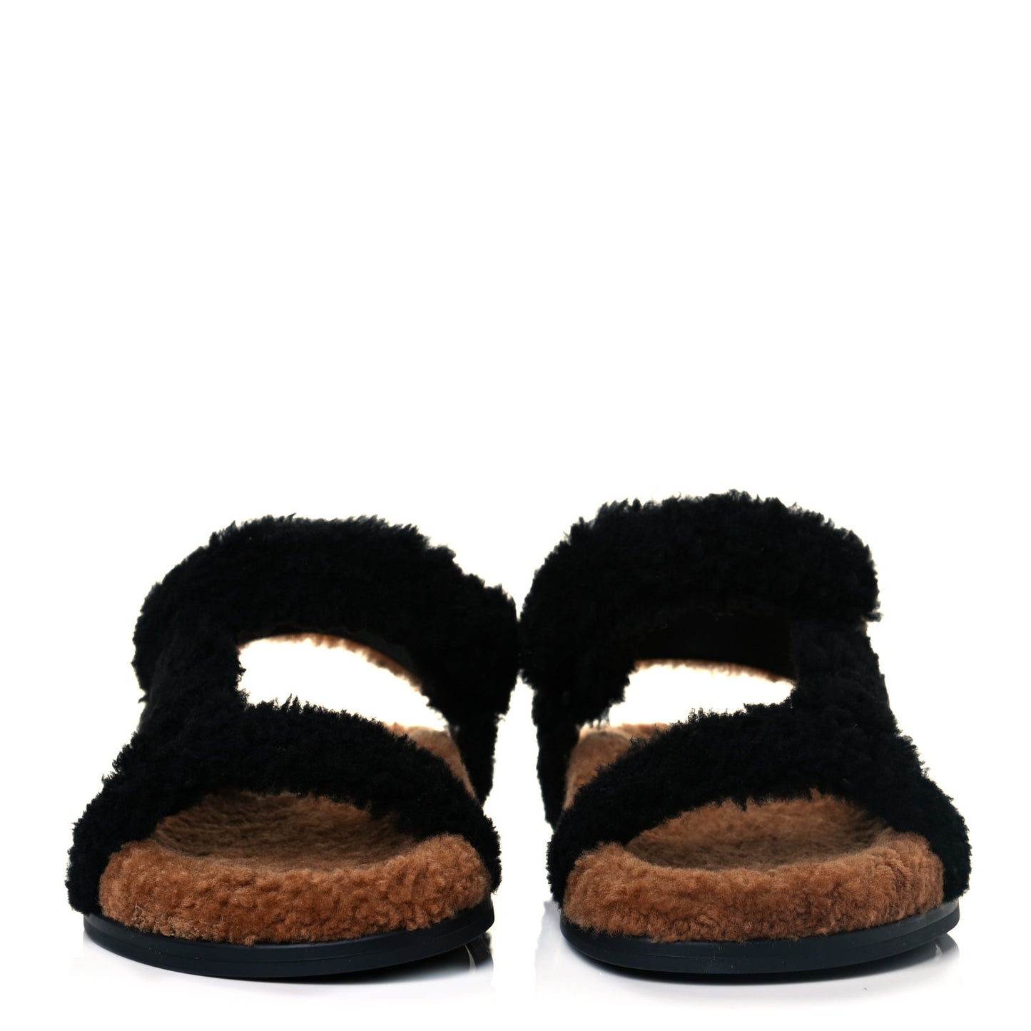 Shearling FF Fendi Feel Sandals 37 Tobacco Black