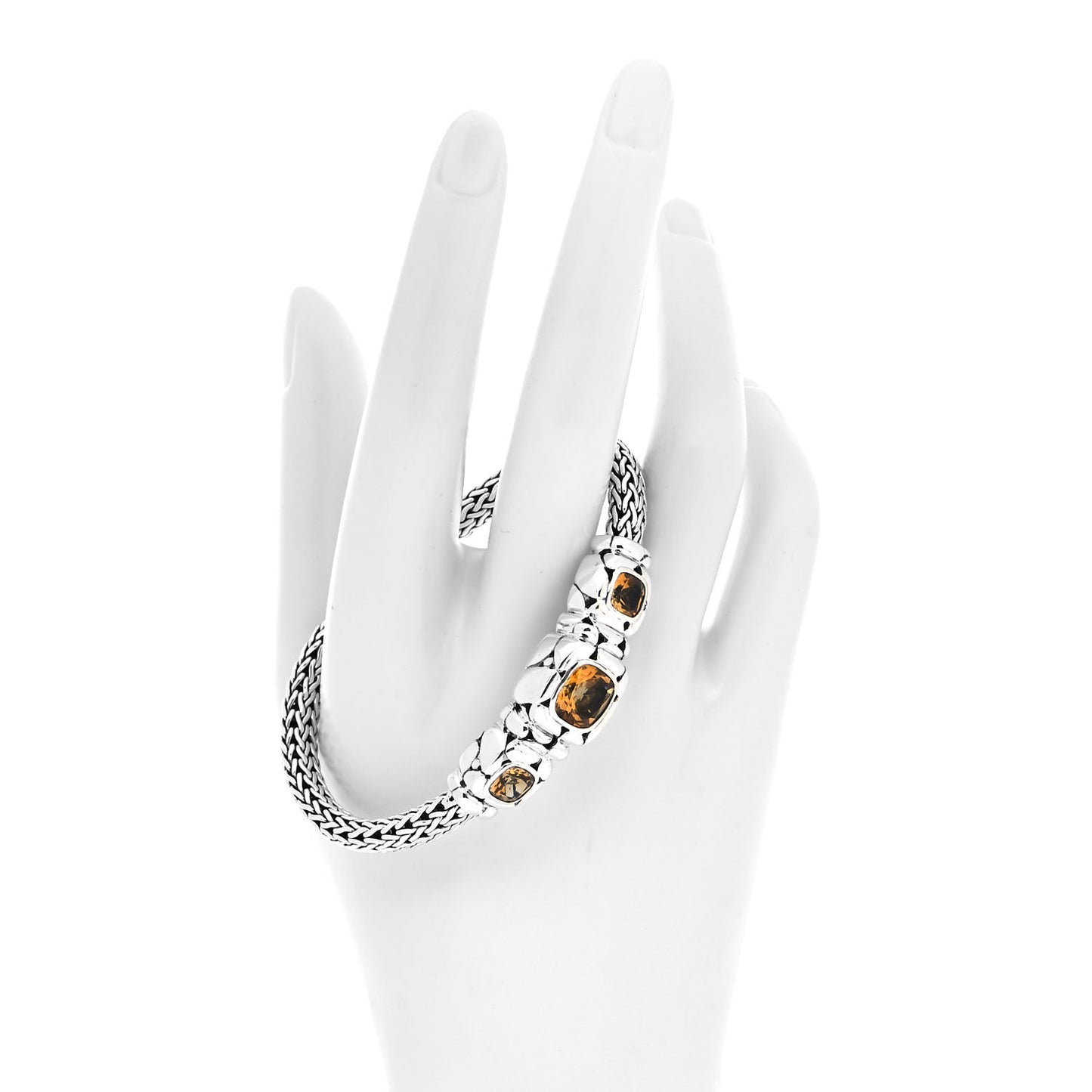 Sterling Silver Citrine Batu Kali Three Station Bracelet