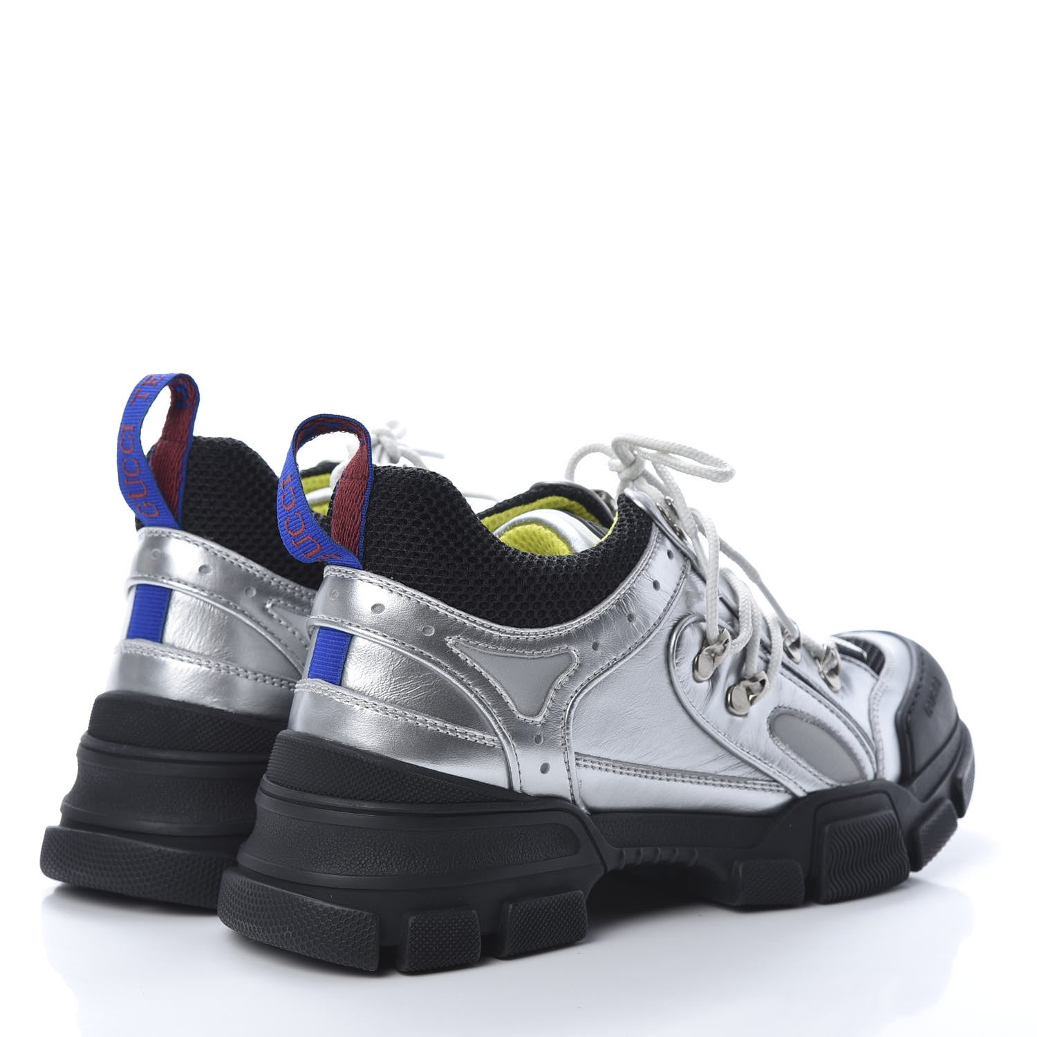 Gucci X SEGA Metallic Calfskin Mesh Womens Flashtrek Sneakers 40 Silver Black 4 of 9
