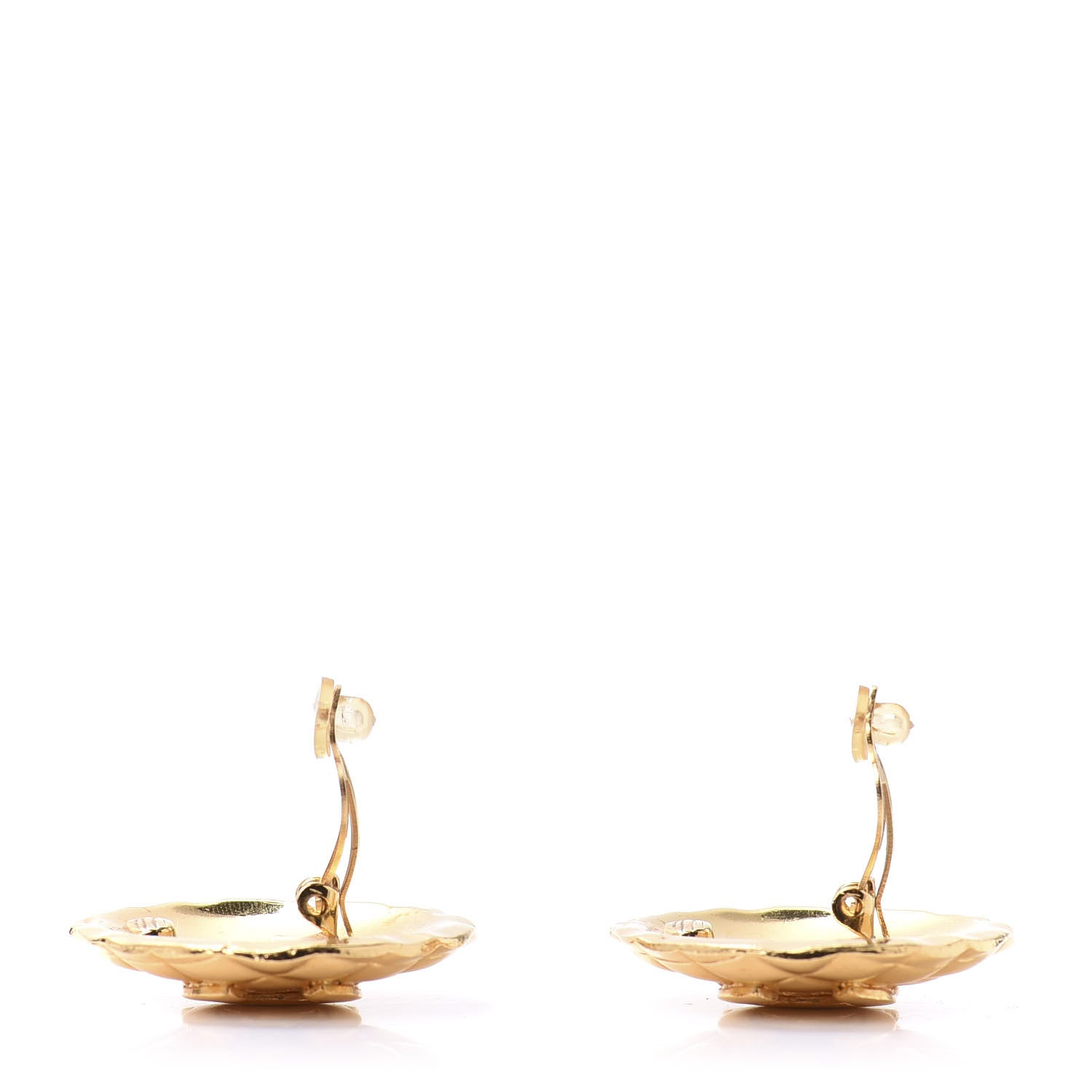 Chanel Metal Quilted CC Round Clip On Earrings Gold 3 of 5