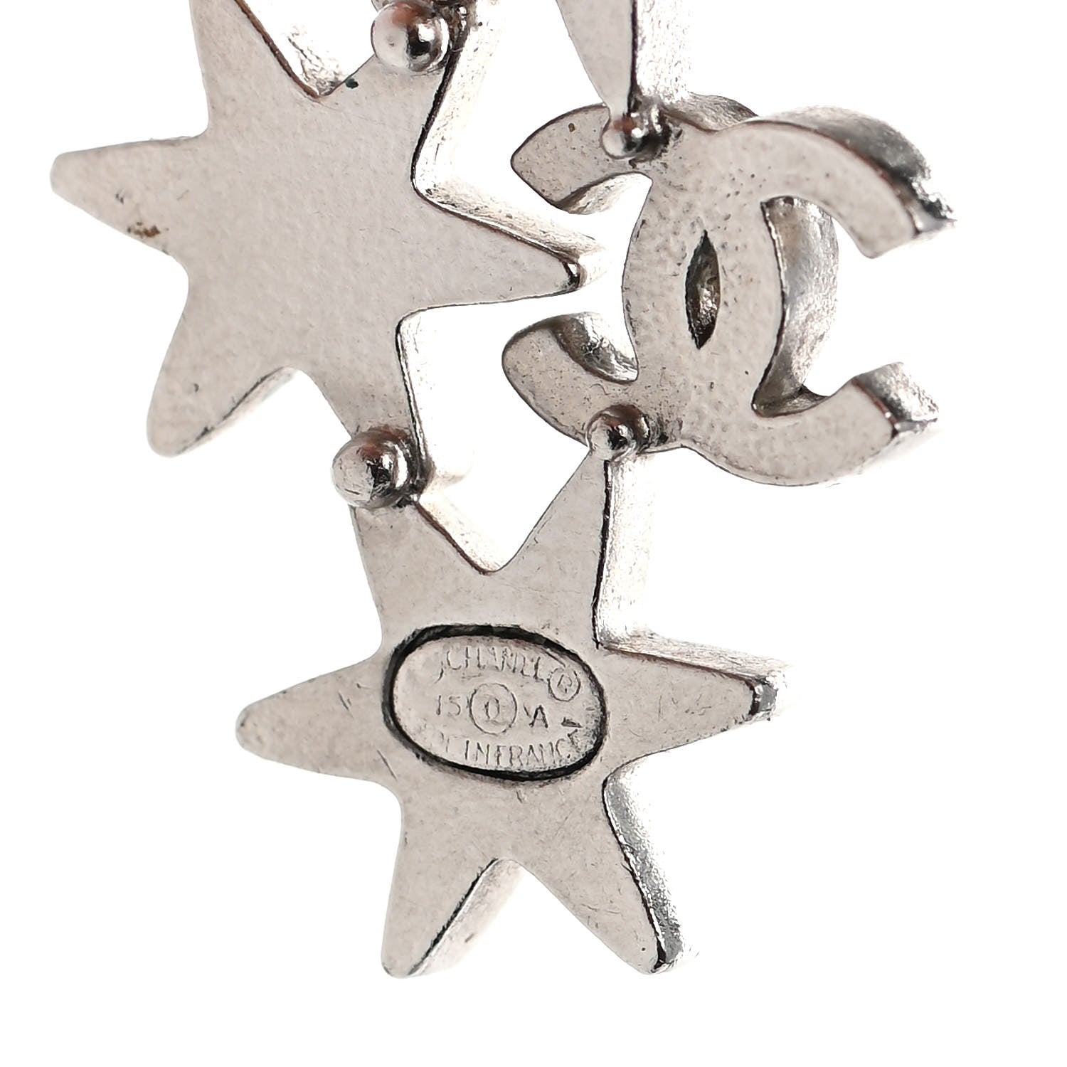 Chanel Crystal CC Star Earrings Silver 4 of 5