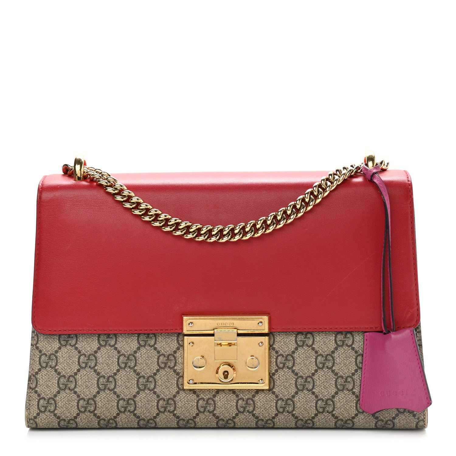 Gucci GG Supreme Monogram Calfskin Medium Padlock Shoulder Bag Beige Hibiscus Red New Rosette 1 of 12