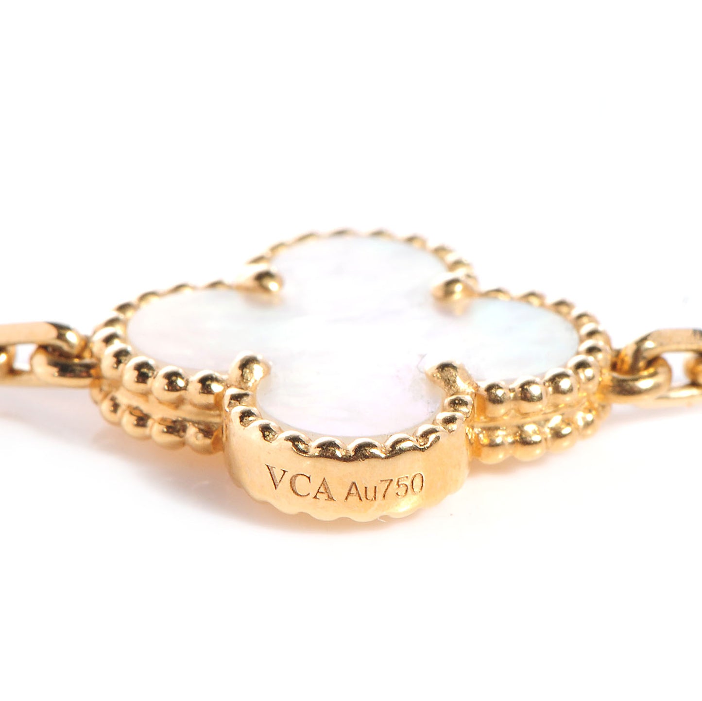 18K Yellow Gold Mother of Pearl 10 Motifs Vintage Alhambra Necklace