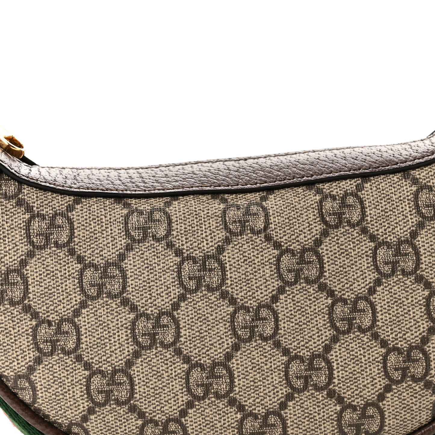 GG Supreme Monogram Textured Calfskin Web Mini Ophidia Half Moon Hobo Beige Ebony New Acero