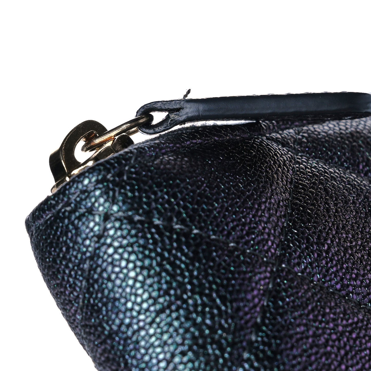 Iridescent Caviar Quilted Long Zip Around Wallet Black