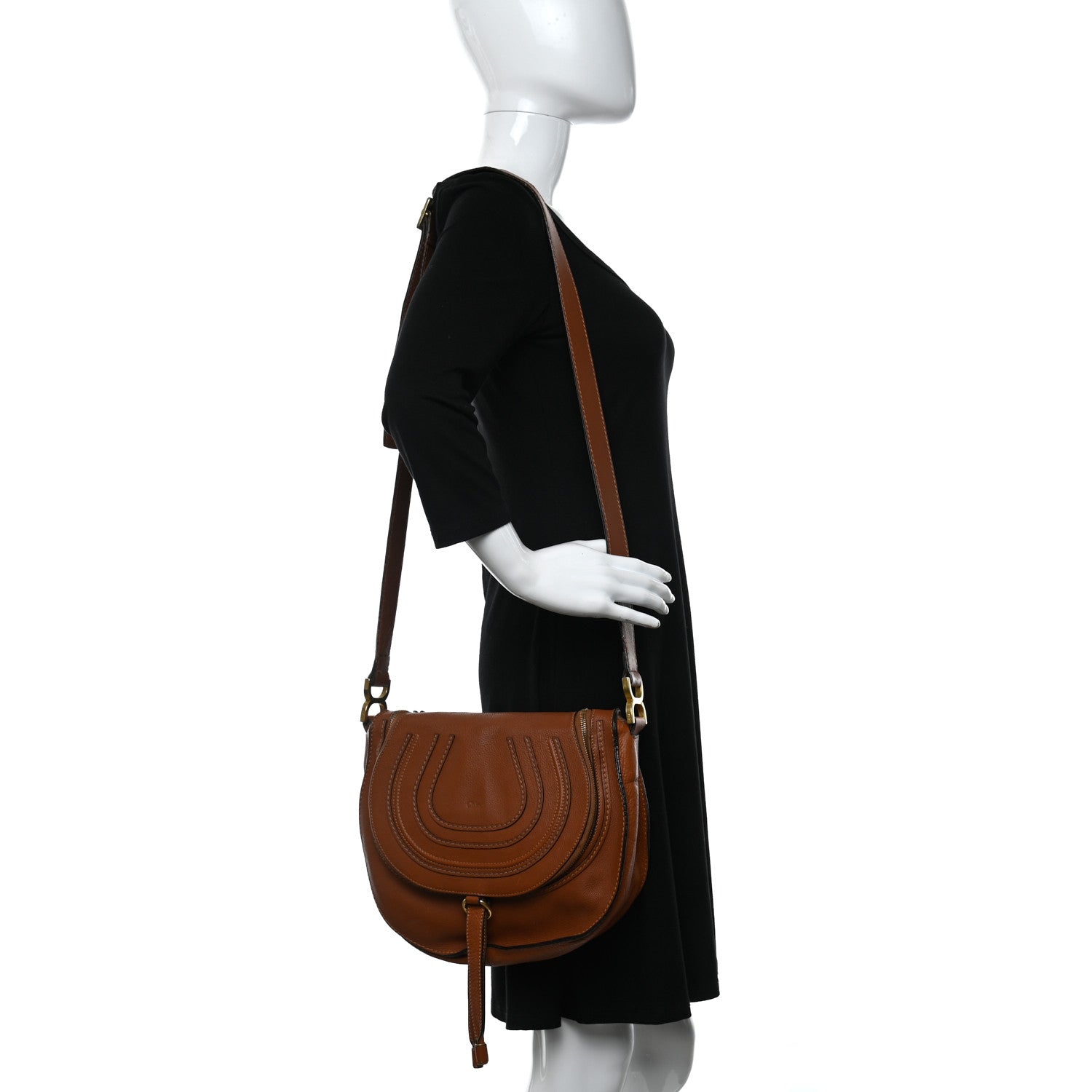 Chloe Calfskin Medium Marcie Round Zip Crossbody Bag Tan 3 of 13
