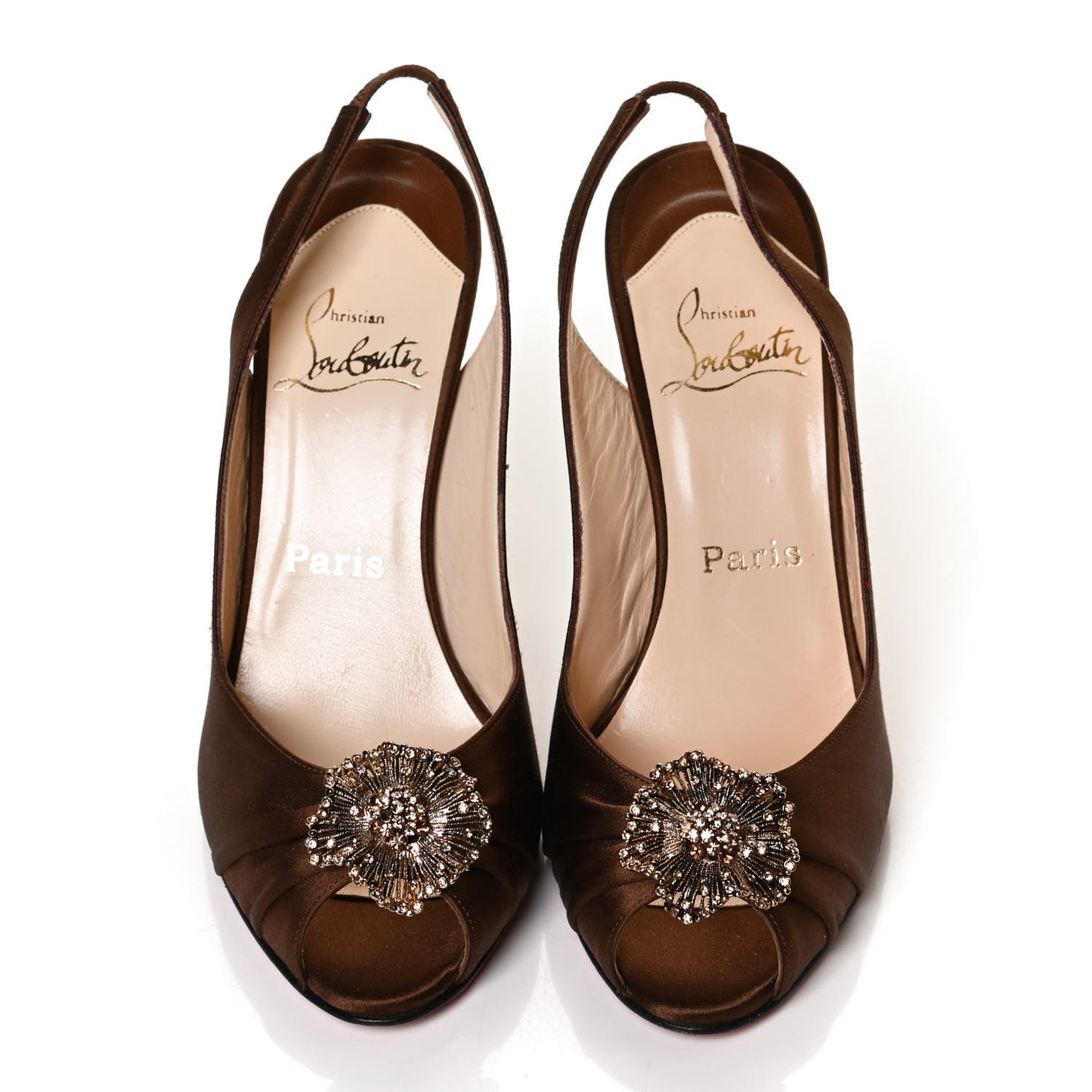 Satin Fiorellino Peep Toe Slingback 38 Brown