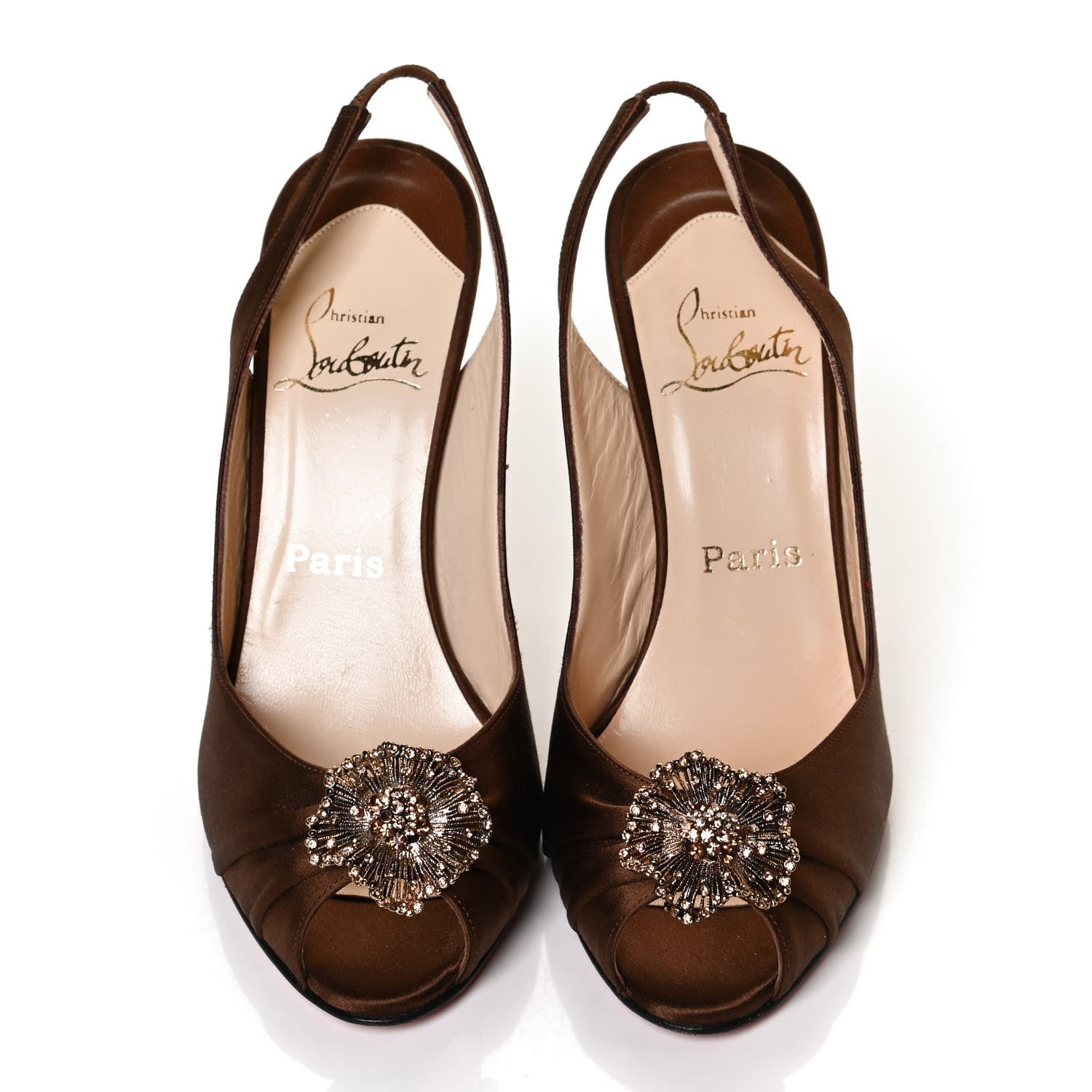 Christian Louboutin Satin Fiorellino Peep Toe Slingback 38 Brown 10 of 10