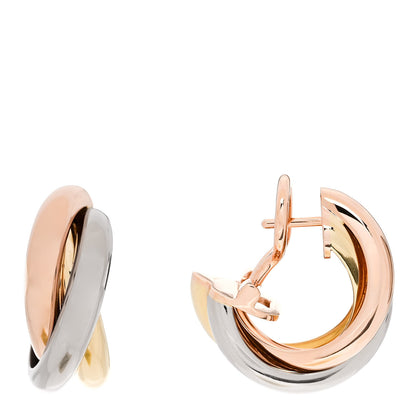 Cartier 18K Pink Yellow White Gold Classic Trinity Hoop Earrings 1 of 6