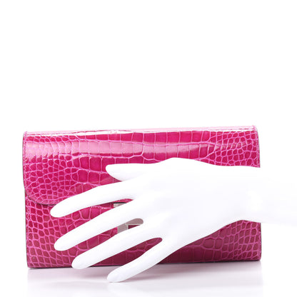 Hermes Shiny Alligator Constance Long Wallet Rose Scheherazade 2 of 9
