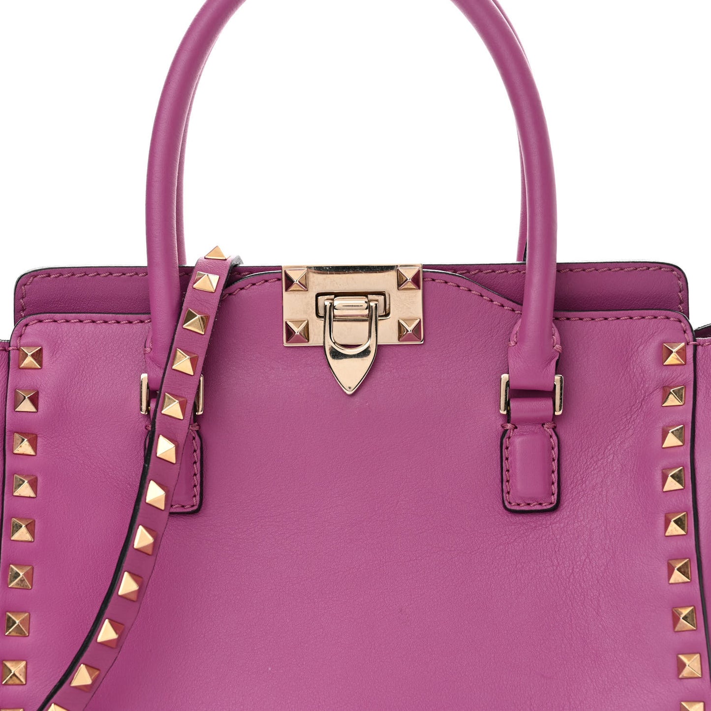 Vitello Small Rockstud Double Handle Tote Purple Violet