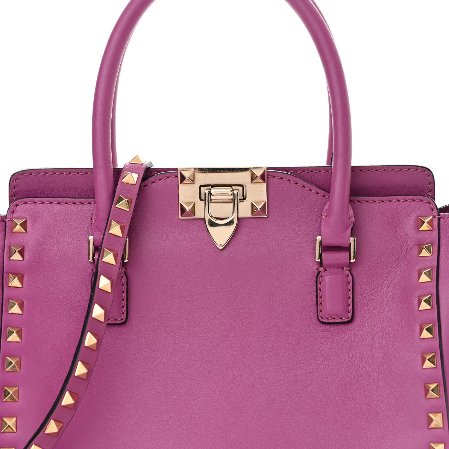 Valentino Garavani Vitello Small Rockstud Double Handle Tote Purple Violet 8 of 15