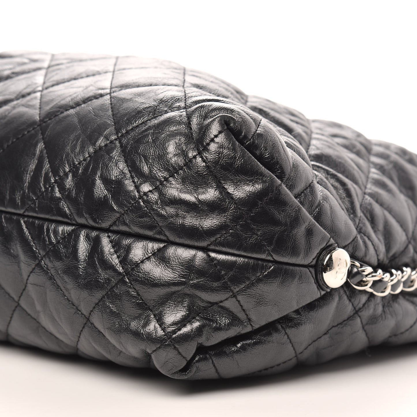 Metallic Crackled Calfskin Quilted Large Big Bang Hobo Black