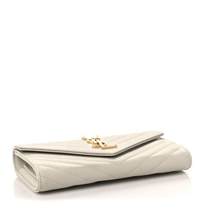 Saint Laurent Grain De Poudre Matelasse Chevron Monogram Flap Wallet Crema Soft 4 of 8