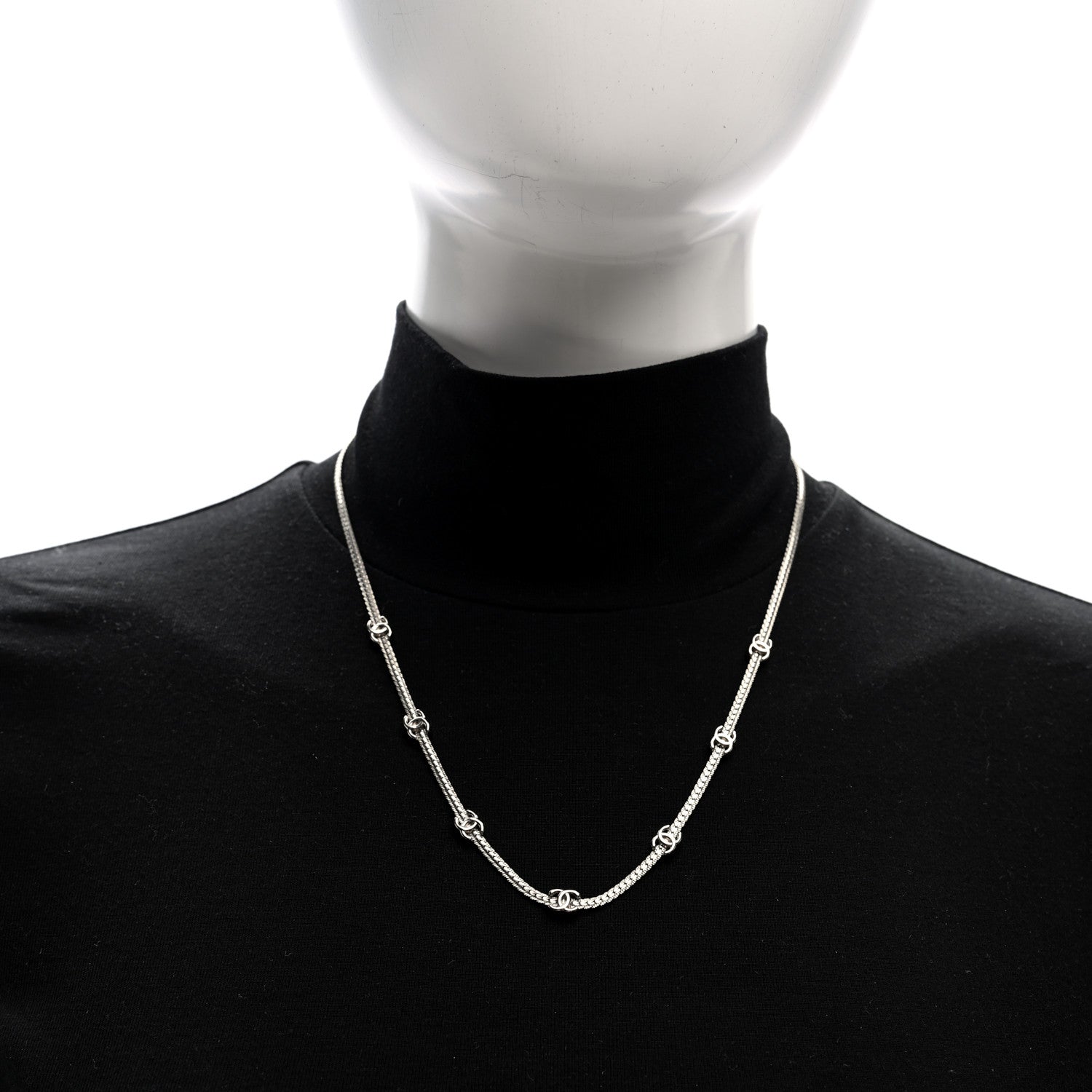 Chanel Metal CC Short Chain Necklace Silver 2 of 4