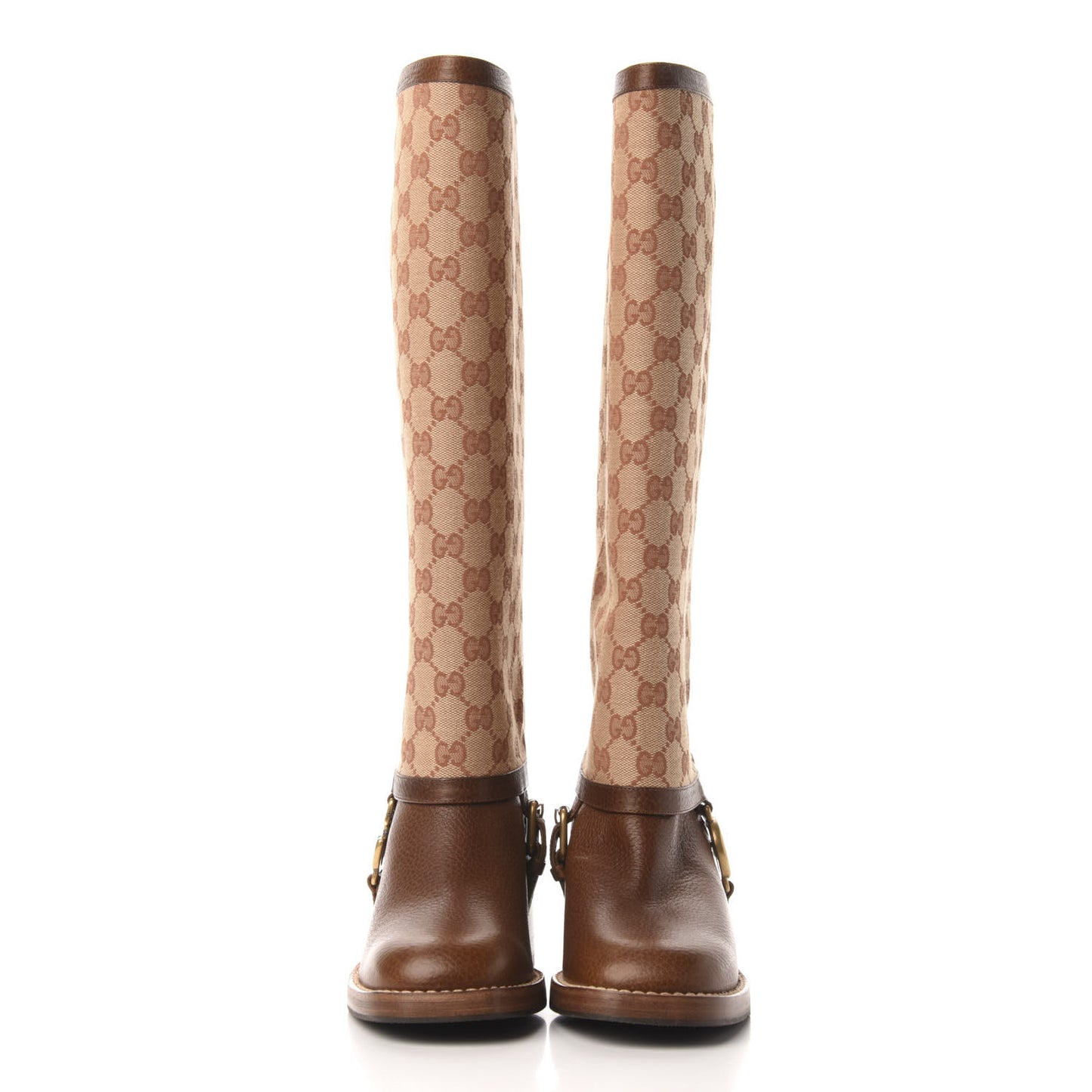 GG Monogram Calfskin Lola Tall Boots 35 Beige Ruggine Cuir