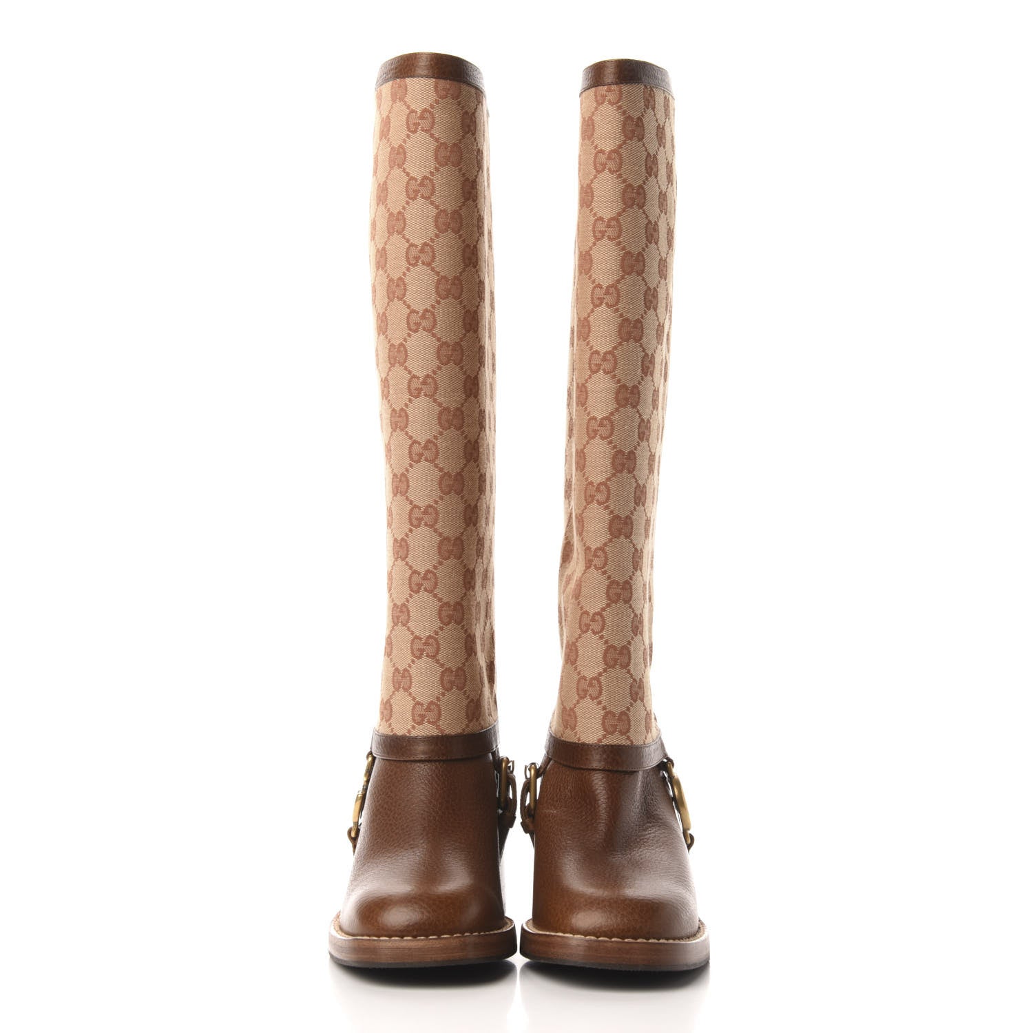 Gucci GG Monogram Calfskin Lola Tall Boots 35 Beige Ruggine Cuir 3 of 7