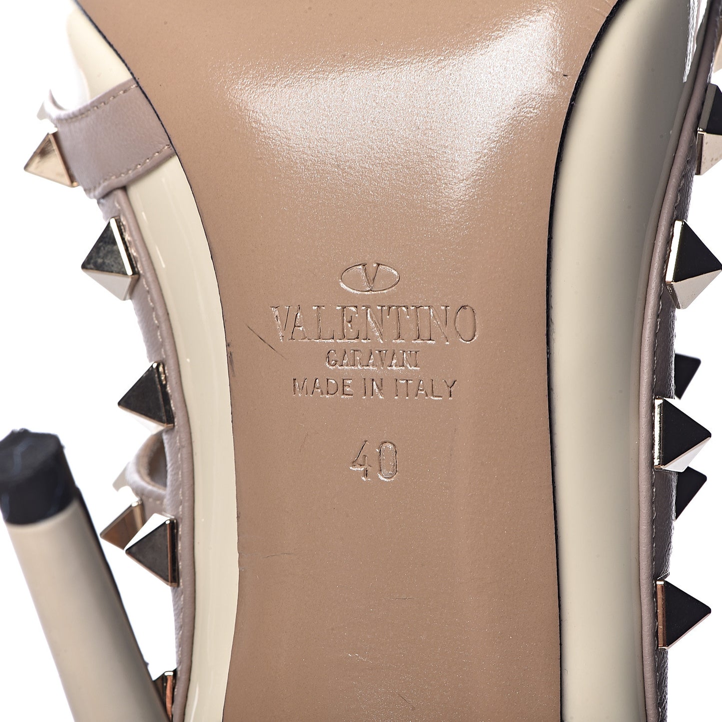 Patent Rockstud Ankle Strap 100mm Pumps 40 Light Ivory Poudre