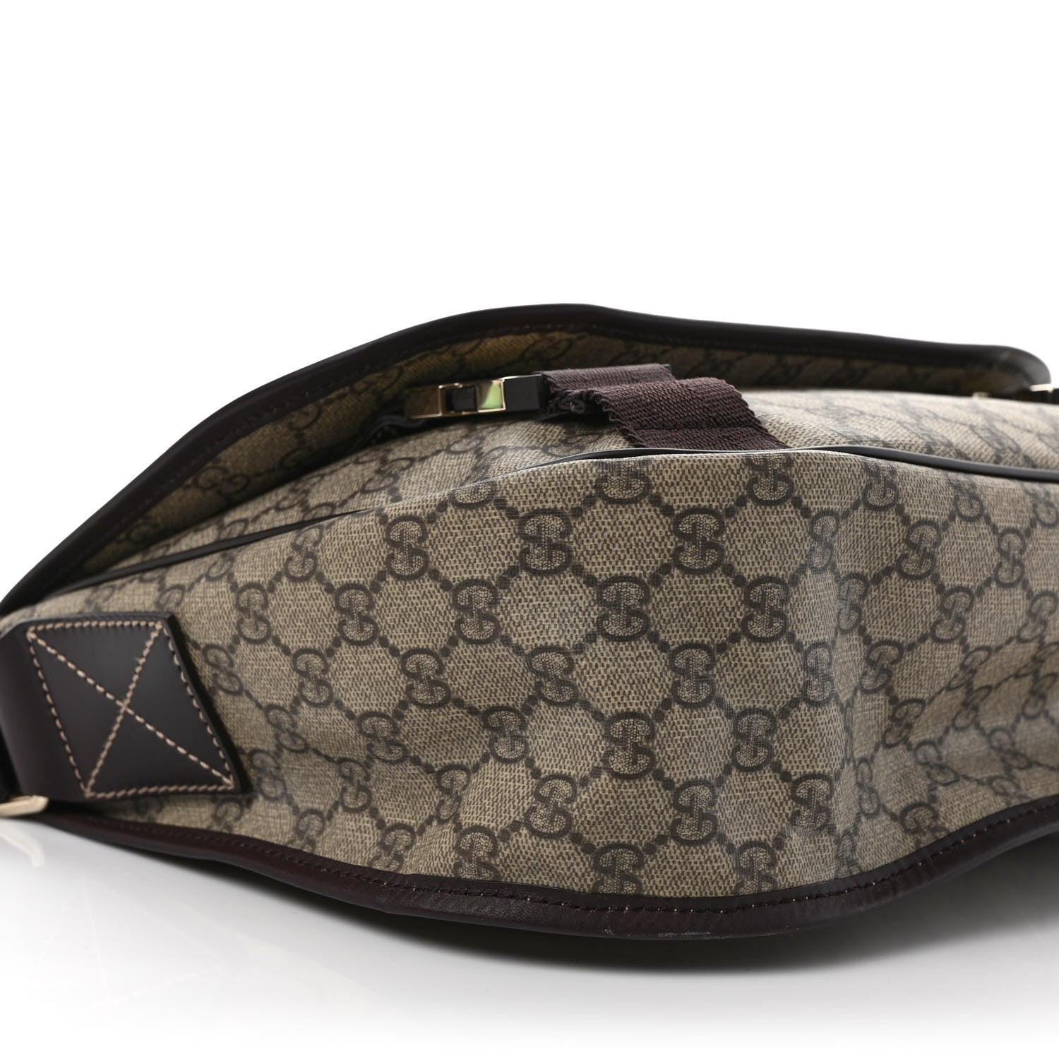 Gucci GG Plus Monogram Medium Double Buckle Flap Messenger Bag Beige Dark Brown 7 of 10