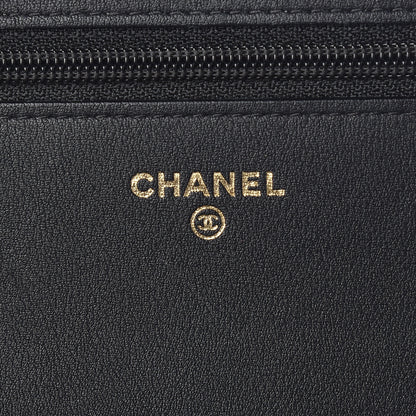 Chanel Metallic Goatskin Lambskin Boy Wallet on Chain WOC Black Gold 6 of 11