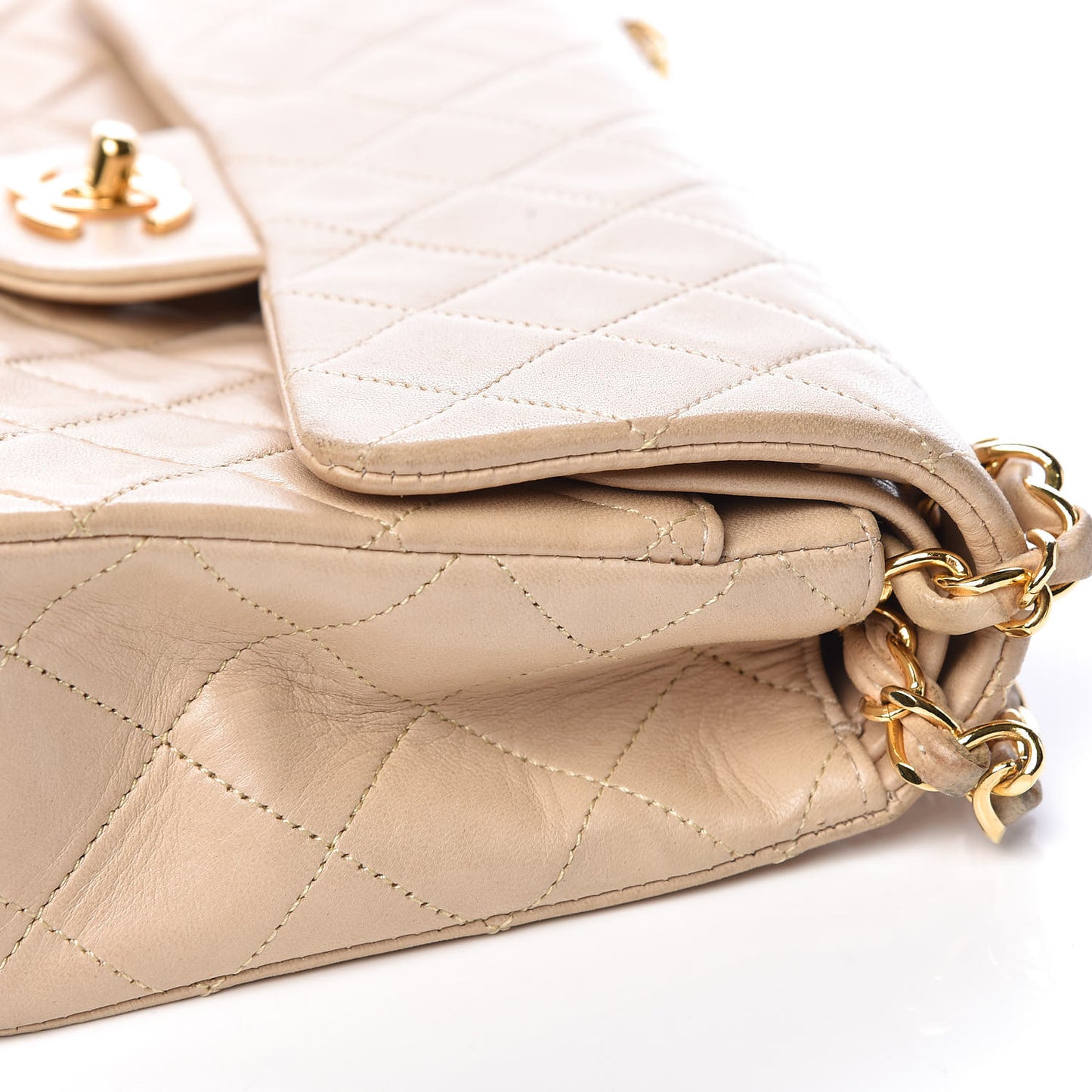 Lambskin Quilted Small Double Flap Beige