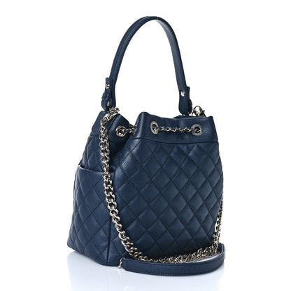 Chanel Caviar Flat Quilted CC Chain Bucket Drawstring Bag Navy 2 of 7