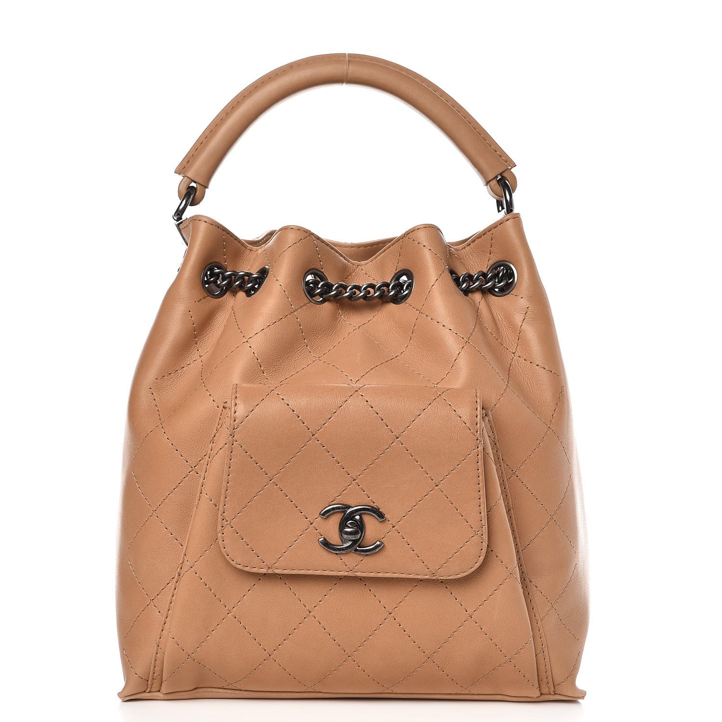 Calfskin Stitched Medium Urban Luxury Drawstring Backpack Beige