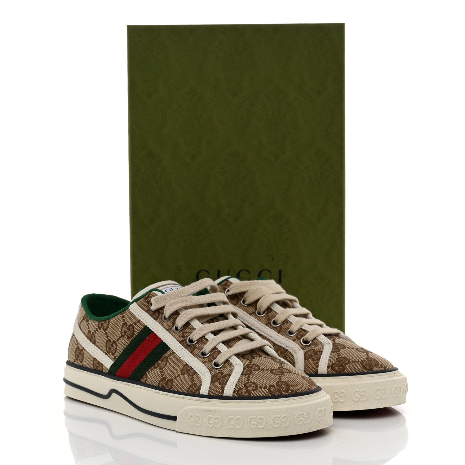 Gucci GG Monogram Web Womens 1977 Tennis Sneakers 38 Beige Ebony Mystic White 8 of 8