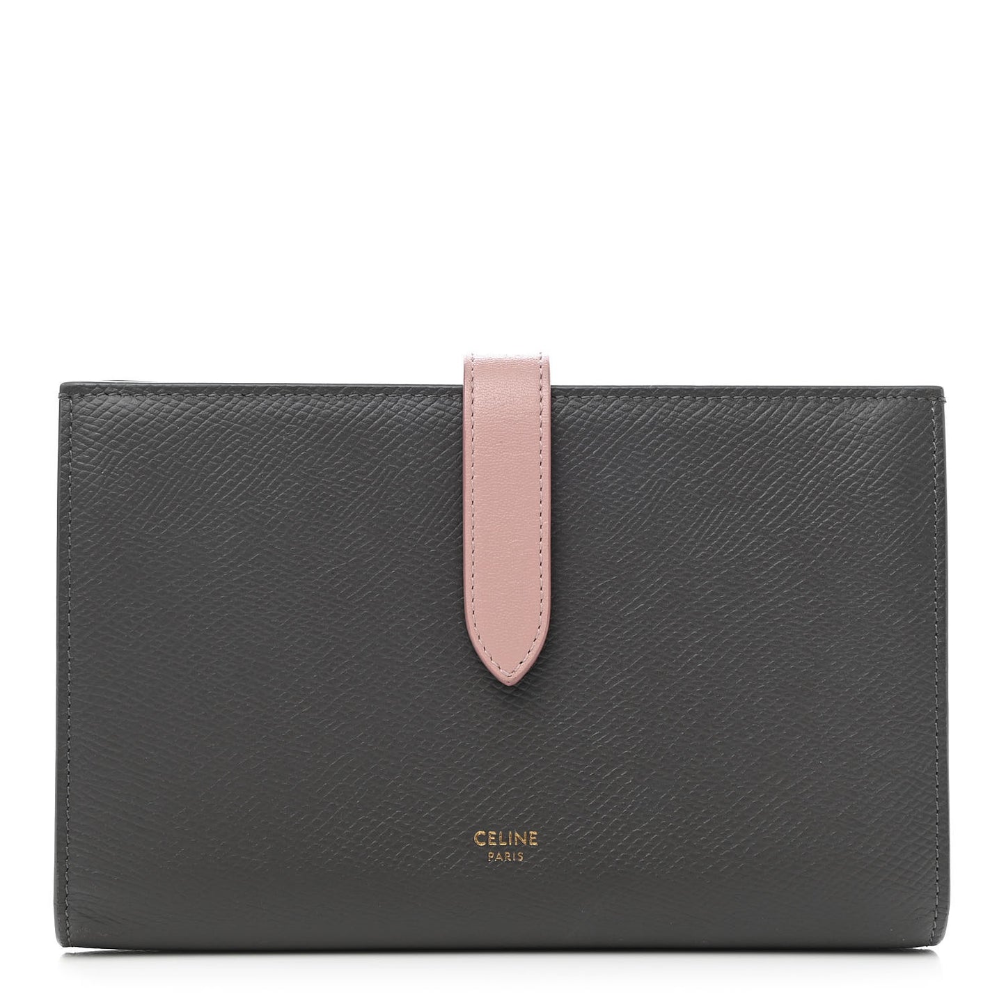 Grained Calfskin Large Multifunction Strap Wallet Grey Vintage Pink