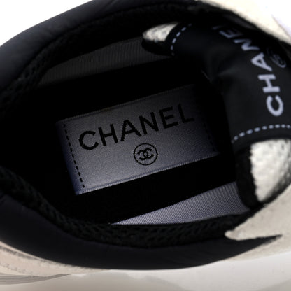 Chanel Mesh Suede Calfskin Grained Calfskin Womens CC Sneakers 38.5 White Black 5 of 8