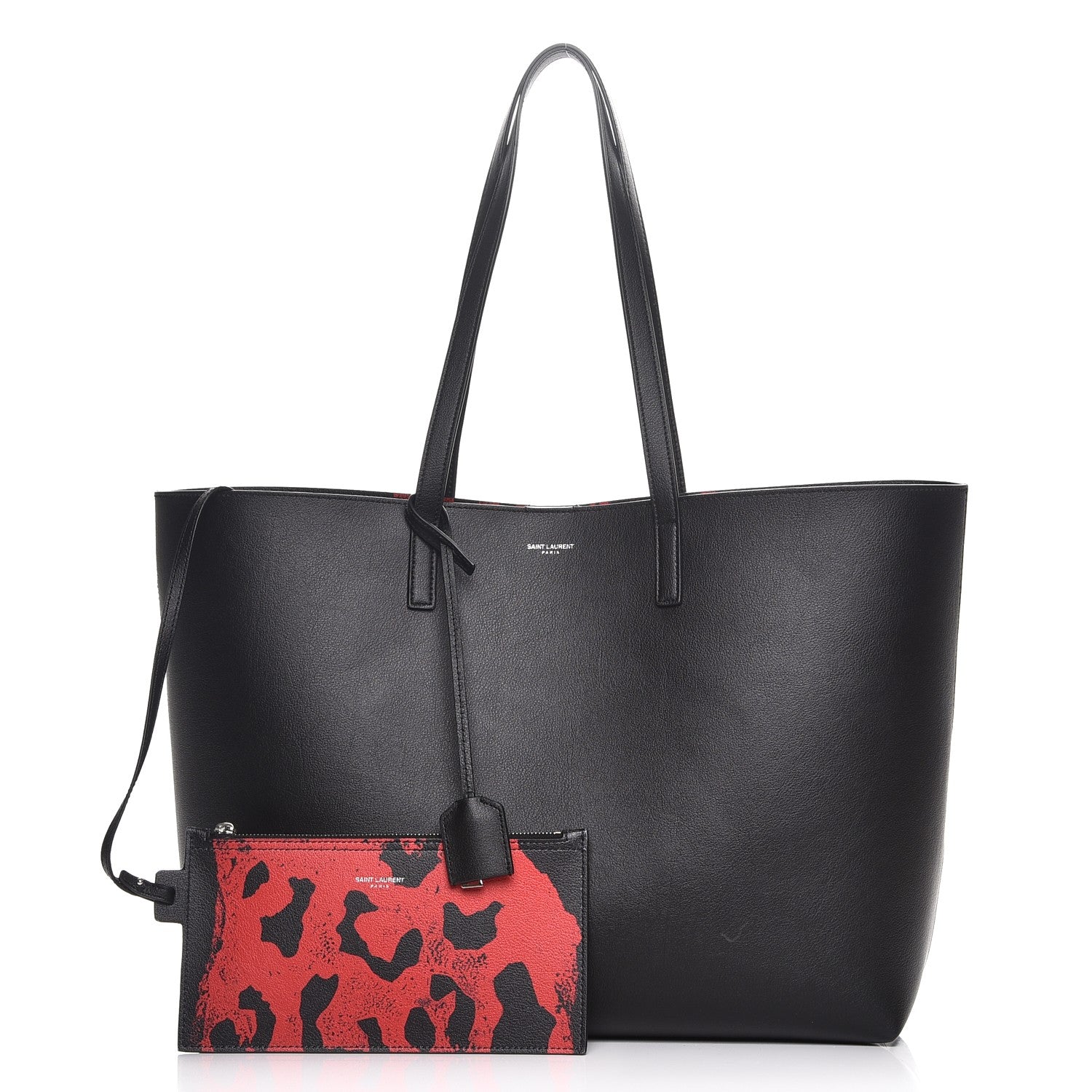 Saint Laurent Calfskin Large Shopping Tote Black Red 5 of 9