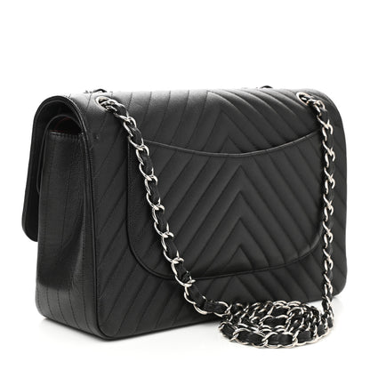 Chanel Caviar Chevron Quilted Jumbo Double Flap Black 3 of 10