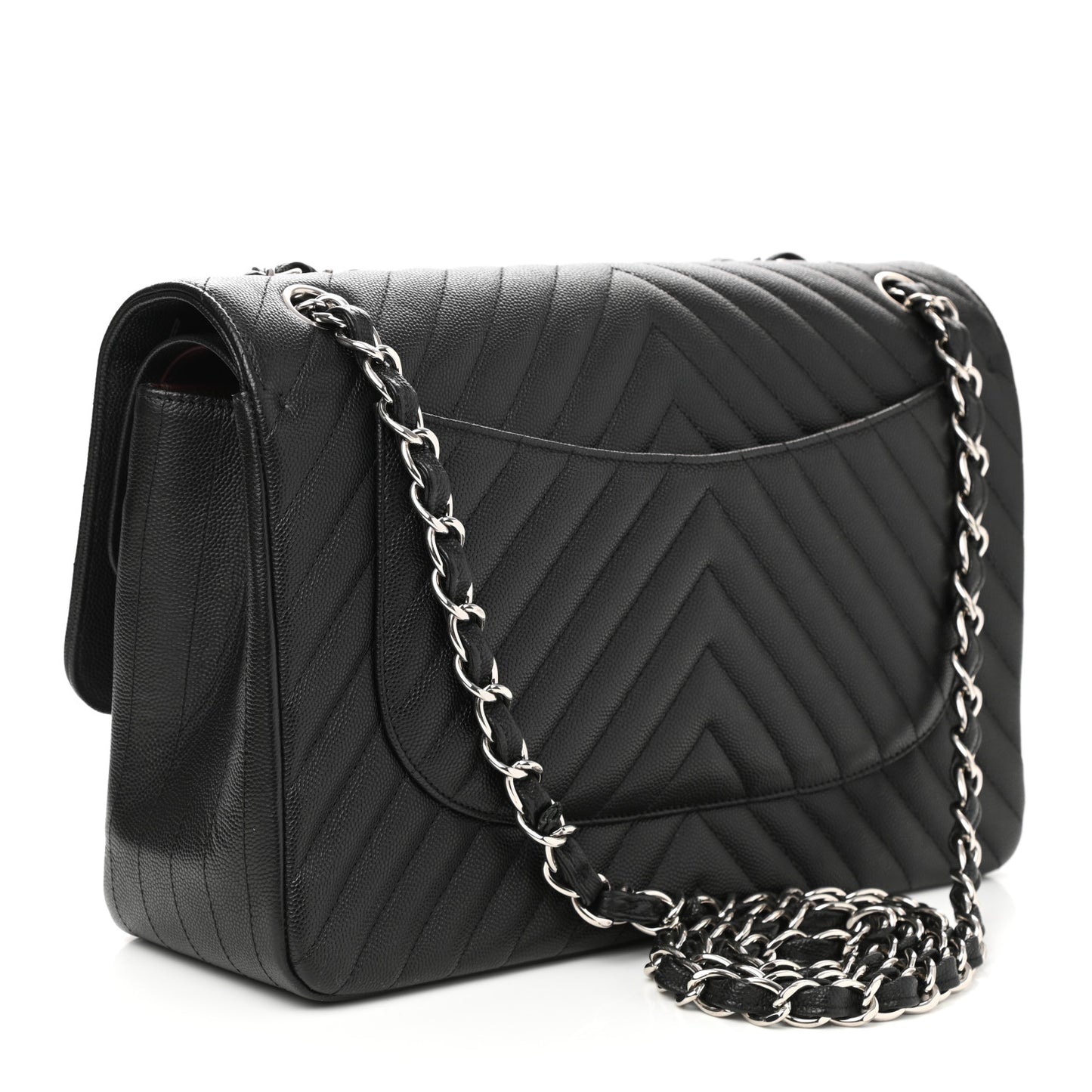 Caviar Chevron Quilted Jumbo Double Flap Black