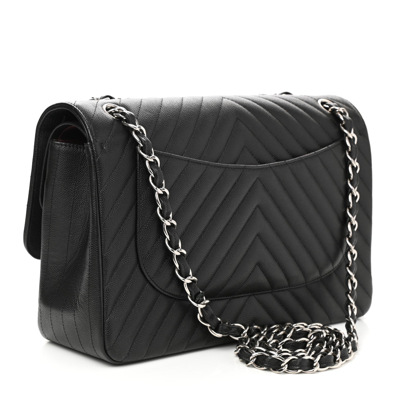 Chanel Caviar Chevron Quilted Jumbo Double Flap Black 3 of 10