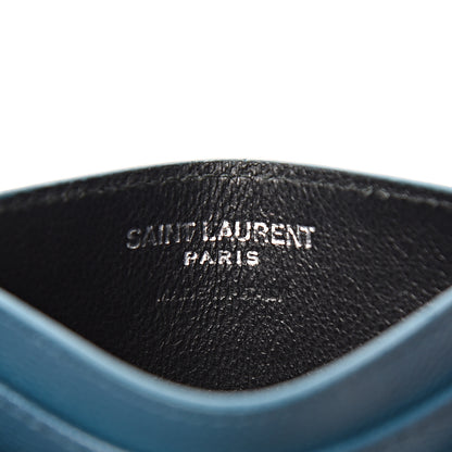Saint Laurent Grain De Poudre Matelasse Chevron Monogram Credit Card Case Peacock Green 6 of 7