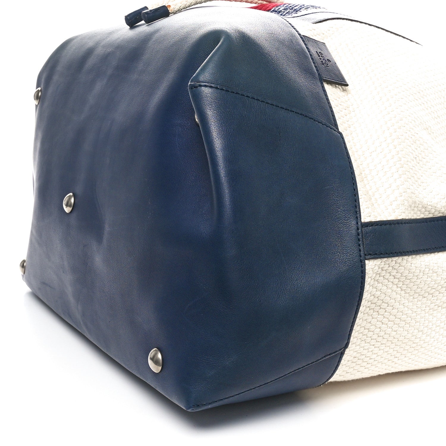 Gucci Canvas Web Bucket Bag White Navy 10 of 11