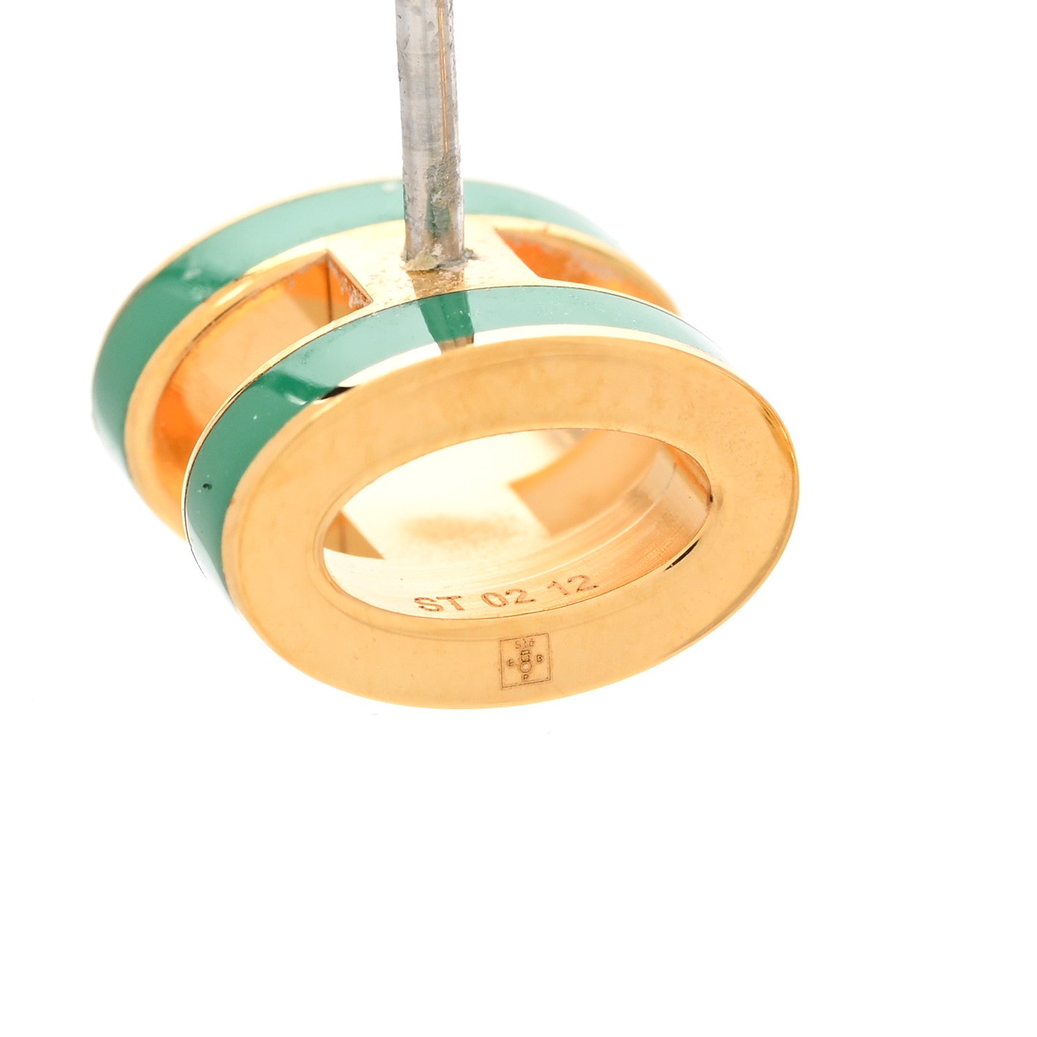 Hermes Gold Lacquered Mini Pop H Earrings Malachite 5 of 7
