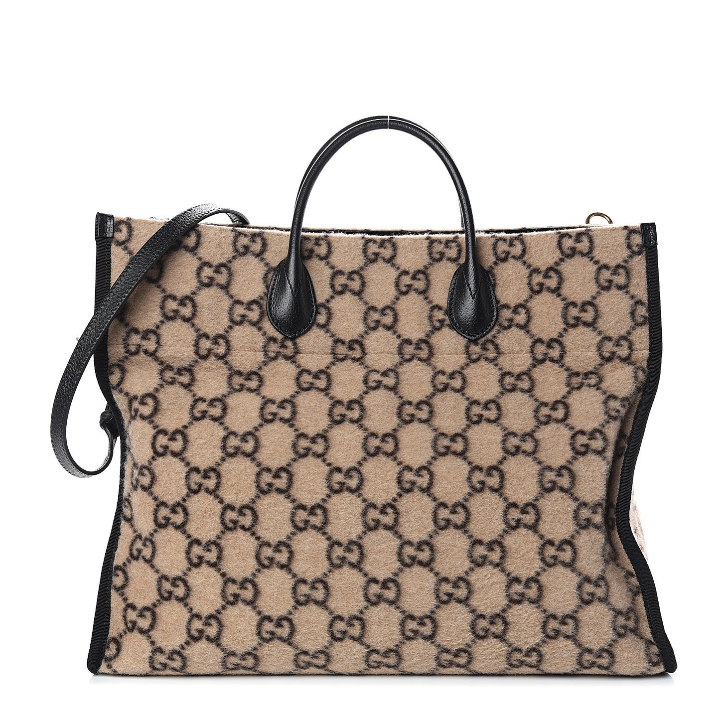 Covered Wool GG Monogram Large Tote Bag Beige Ebony